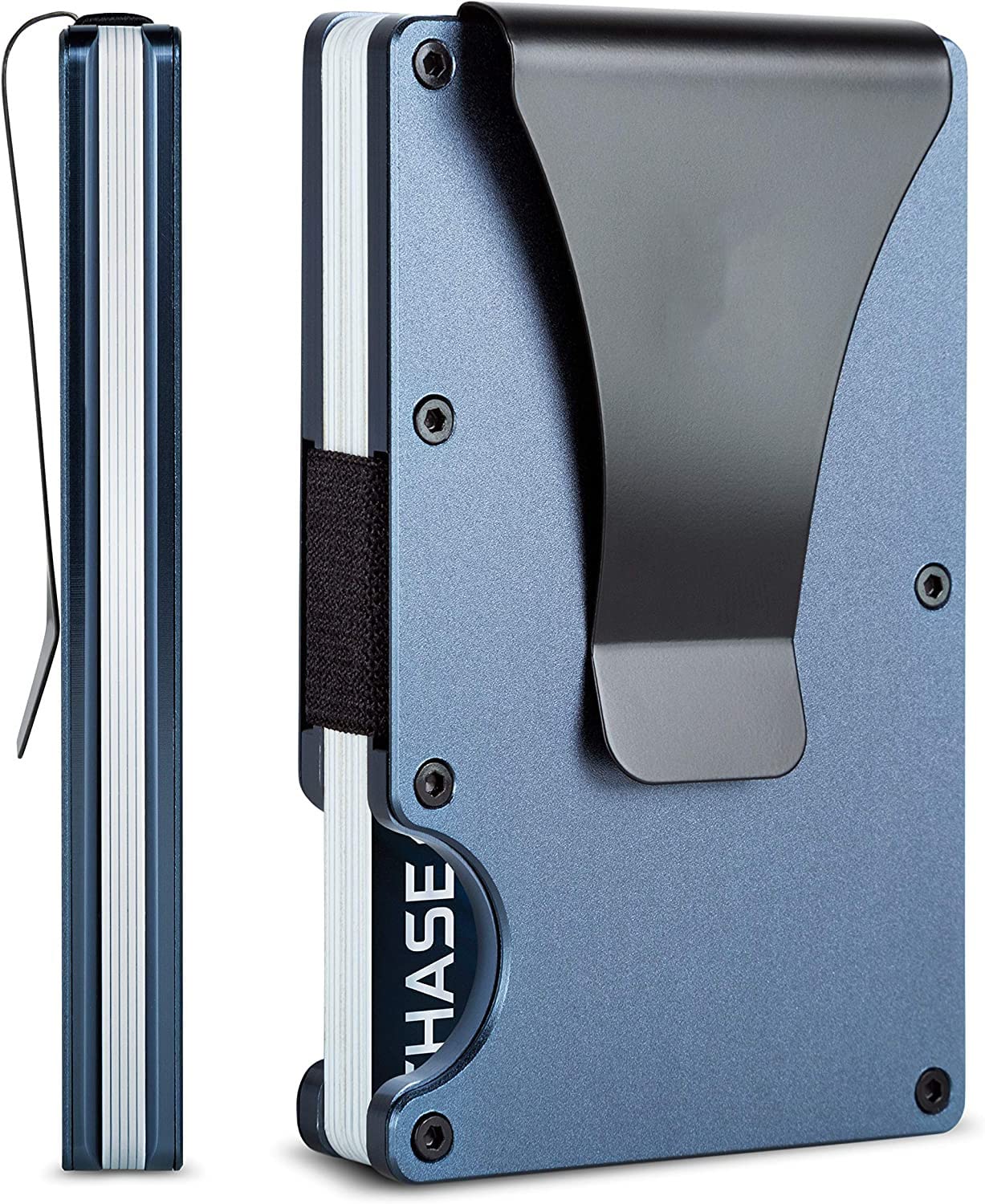 ELECDONMinimalist Wallet for Men and Women, Front Pocket Wallet, RFID Blocking Anti-Theft Slim Aluminum Wallet With Money Clip, Credit Card, ID Card Passport Holder, Elegant Durable Metal Wallet (Blue)