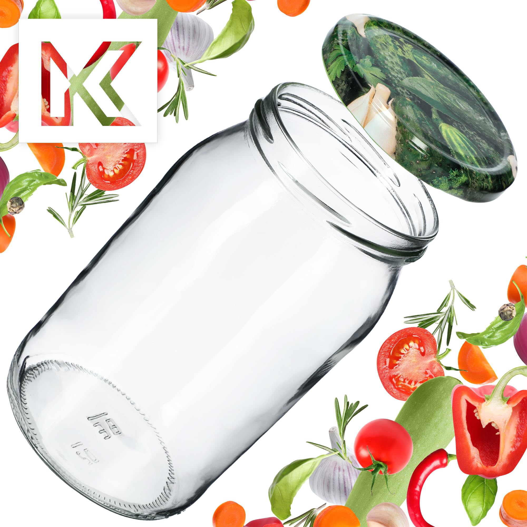 KADAX 48 słoików na przetwory, 760 ml, z zakrętkami fi82 mm, do wkładania, konserwowania i przygotowywania posiłków – hermetyczne słoiki Twist-off (ogórki, 48 szt.)