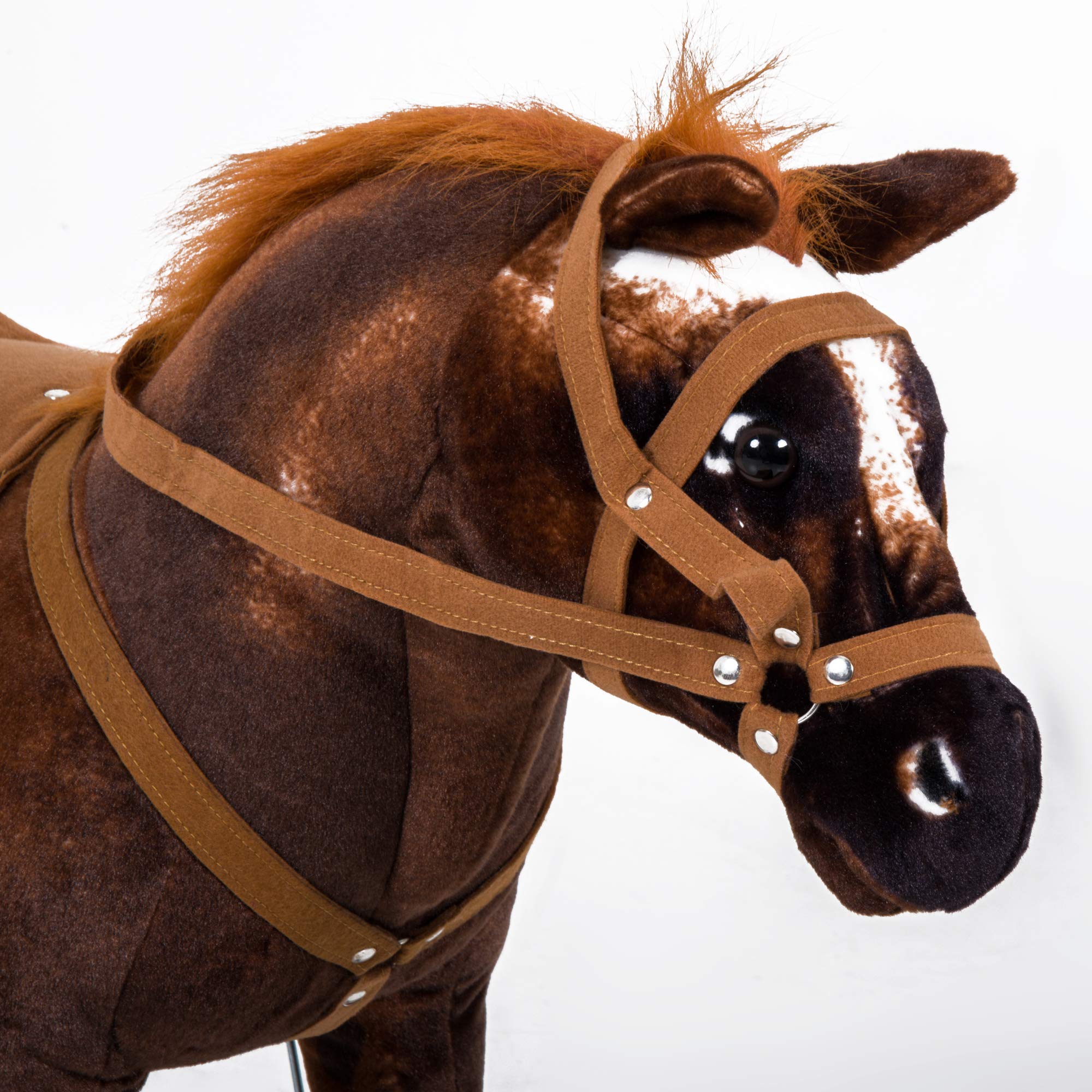 HOMCOM Cheval Debout en Peluche Effets Sonores 85L x 28l x 60H Marron Blanc