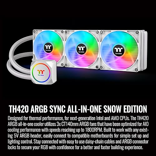 Miniatura 2 de Thermaltake TH420 ARGB Sync - Enfriador líquido todo en uno Edición de nieve, AMD (AM5AM4) Intel(LGA 17001200), radiador de alta eficiencia de