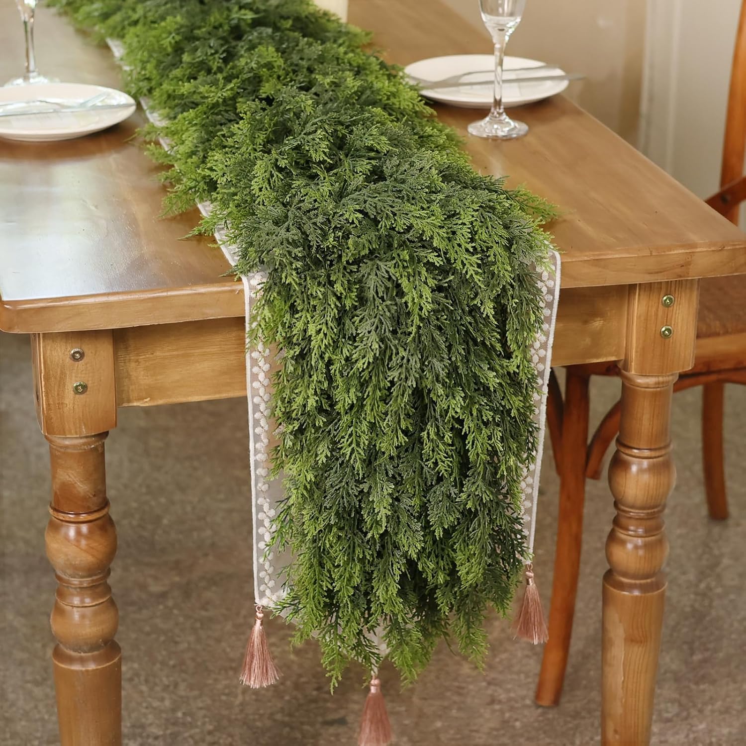 6FT Real Touch Cedar Garland - Artificial Christmas Garland Fake Green Faux Thick and Lush Pine Needles Garlands for Table Fireplace Mantle Holiday Home Indoor Outdoor Decor (1PCS) 1 6 FT