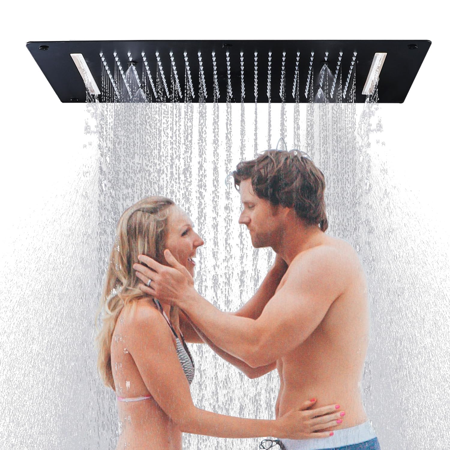 Luxury 3 Functions Rain Shower Head, HOMEDEC 15x28inch Large High-Pressure Showerhead Rainfall Spray Waterfall 3 In 1 Overhead Combo Set, Shower Water Filter, Built In Install, Matte Black
