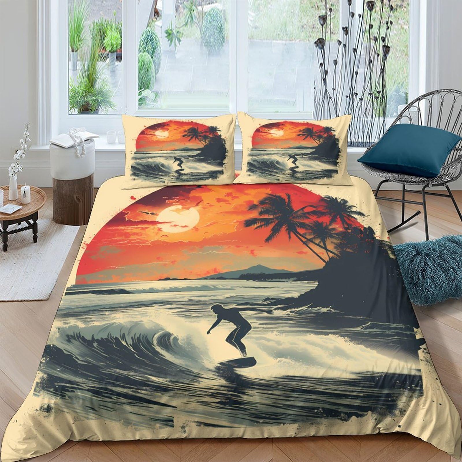 Ctjqhvkz Style-7 3D Printed Sunset Beach Fitted Sheet Microfiber Surf Ocean Mattress Cover For Bedroom Guest Room Decor Single（135X200cm）