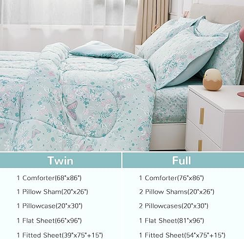 Miniatura 7 de Viviland Juego de edredón de mariposa individual para niñas, juego de ropa de cama individual de microfibra cepillada para niños, 5 piezas, lavable