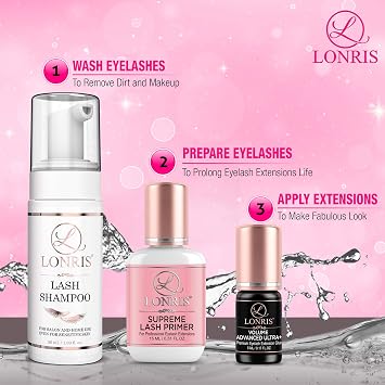 Eyelash Extension Primer - 30% BETTER RETENTION - Lonris Cleanser 15 ml/Protein Oil Remover/Increase Adhesive Bonding Power/Pre-treatment for Individual Semi-Permanent Extensions Glue Supplies