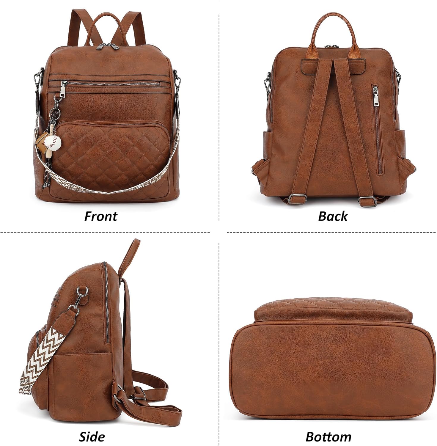 TANTOMI Backpack Purse for Women Large Leather Convertible Backpack Ladies Shoulder Bag Fashion Backpack Handbags for Travel and Work (Brown) - Image 8