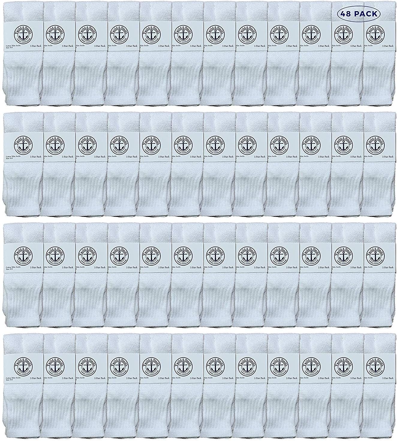 48 Pairs Of Yacht & Smith Wholesale Kids Tube Socks, Childrens Cotton Referee Sport Socks Size 6-8