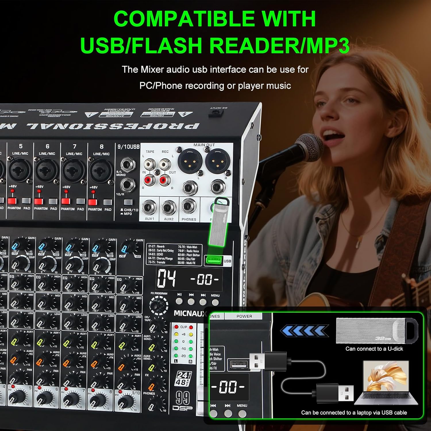 MICNAUX X1-10Channel Audio Mixer USB Compatibility