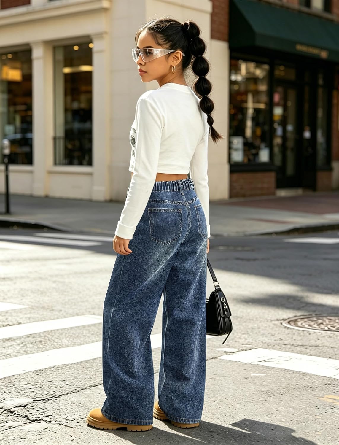 Girls Baggy Jeans Wide Straight Leg High Elastic Waisted Denim Pants Fashion Y2k Boyfriend Skater Streetwear