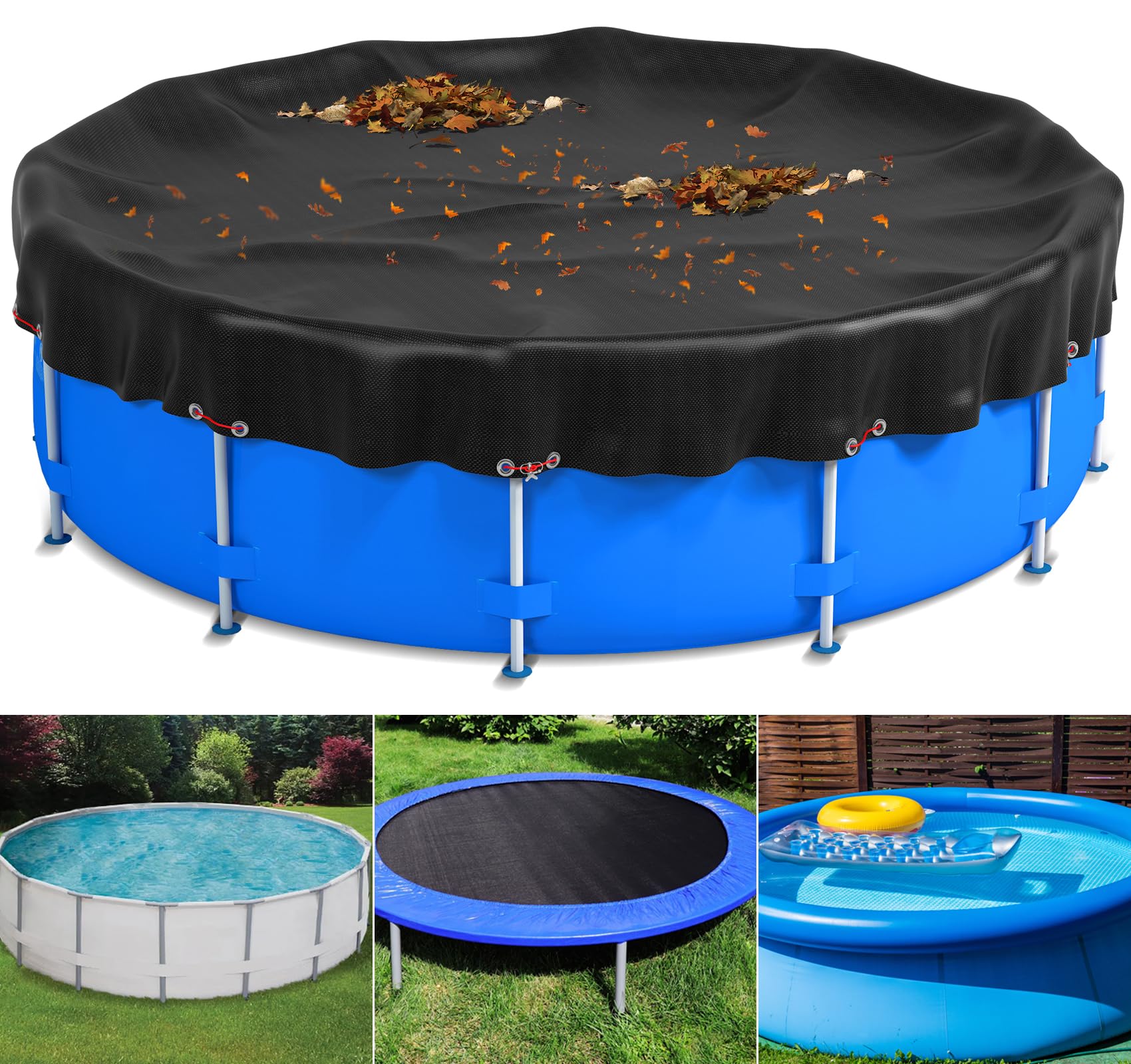 Evoio 24 Ft Pool Covers for Above Ground Round Pools, Swimming Pool Cover for Frame Pools and Inflatable Pools, 420D Heavy Duty Waterproof and Dustproof Hot Tub Spa Pool Blanket Covers Mat(24 Feet)