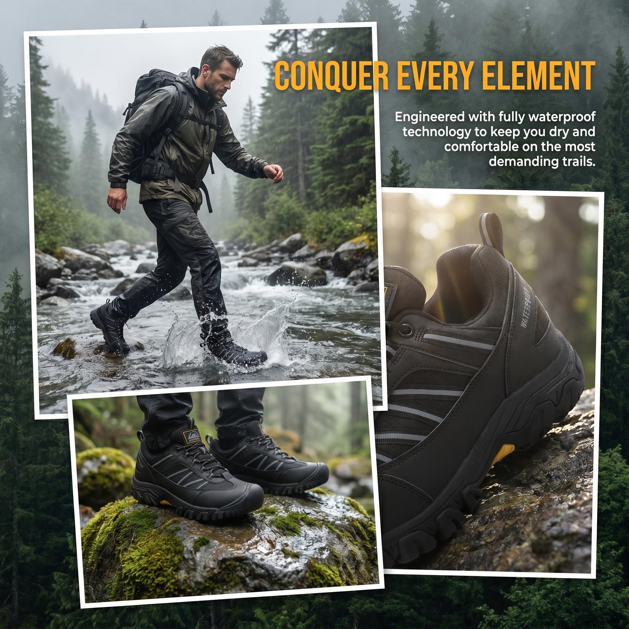 Scarpe da Escursionismo Impermeabili Uomo Scarpe da Trekking Arrampicata All'aperto Antiscivolo Traspiranti con Strisce Riflettenti, Protezione Punta e Linguetta a Ala EU 41-46