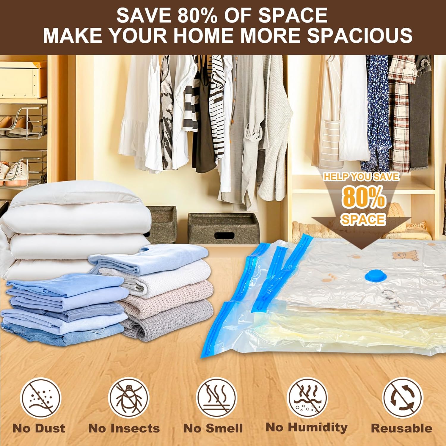 25 Pack Vacuum Storage Bags for Clothing Travel Vacuum Seal Bags With Wireless Pump IP67 Waterproof Reusable Vacuum Compression Bags for Clothing Luggage (1Travel Bag +6Small+6Middle+6Large+6Jumbo) - Image 8