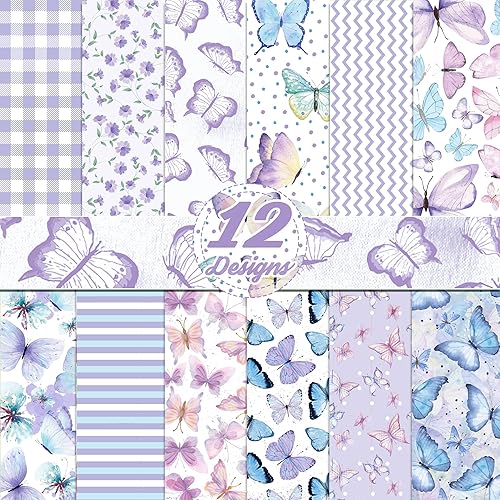 24 Sheets Watercolor Butterfly Scrapbook Paper 12'' x 12'' Purple