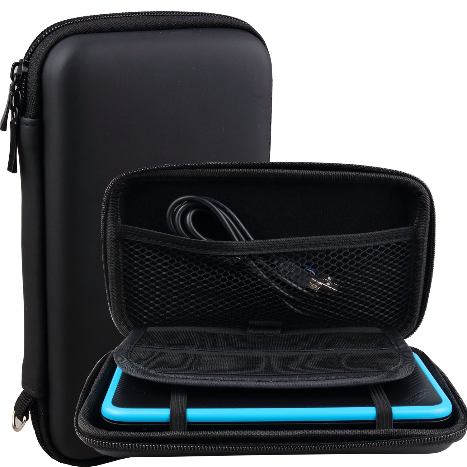 EXLENE 3DS XL case, Nintendo 3DS XL LL Protective Carrying Case Cover Bag (with 8 Game Cartridge Holders) + 3M USB Charging Cable for New Nintendo 2DS XL/LL 3DS/XL/LL (Black)