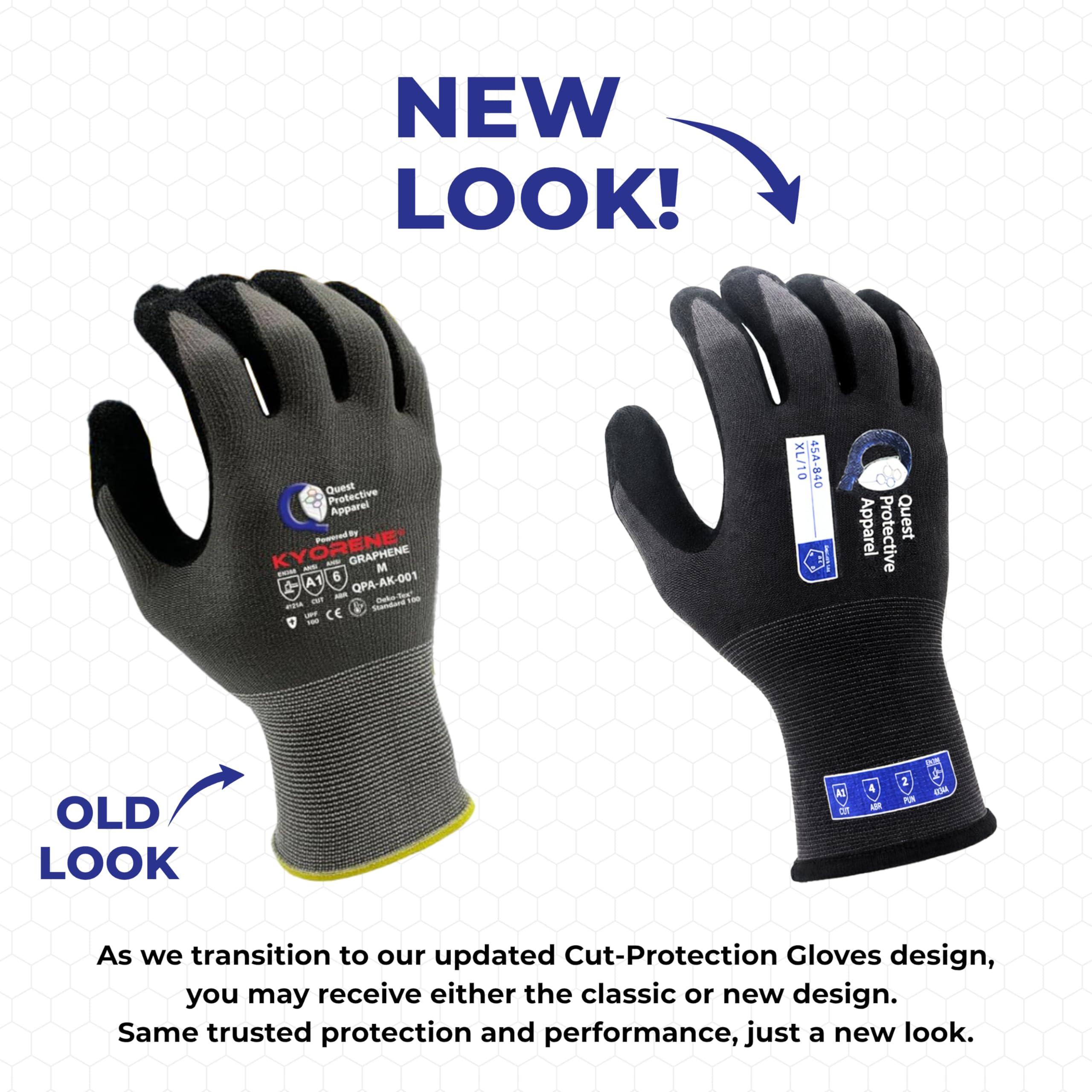 Quest Protective Apparel Powered By Kyorene - Guantes resistentes a los cortes - Guantes de trabajo protectores - Guantes de trabajo con agarre de grafeno (12, extragrandes)