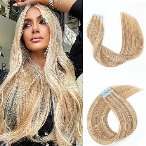 Extensiones de cabello humano adhesivas, invisibles, sin costuras, rubio ceniza y rubio 613, 100% Remy, extensiones de cabello humano real, 1.41