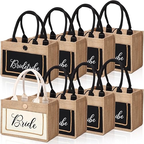Paquete de 8 bolsas de mano para novia, tribu de novia, bolsa de regalo de boda, bolsa de playa para novia con asas, bolsas de yute para novia,