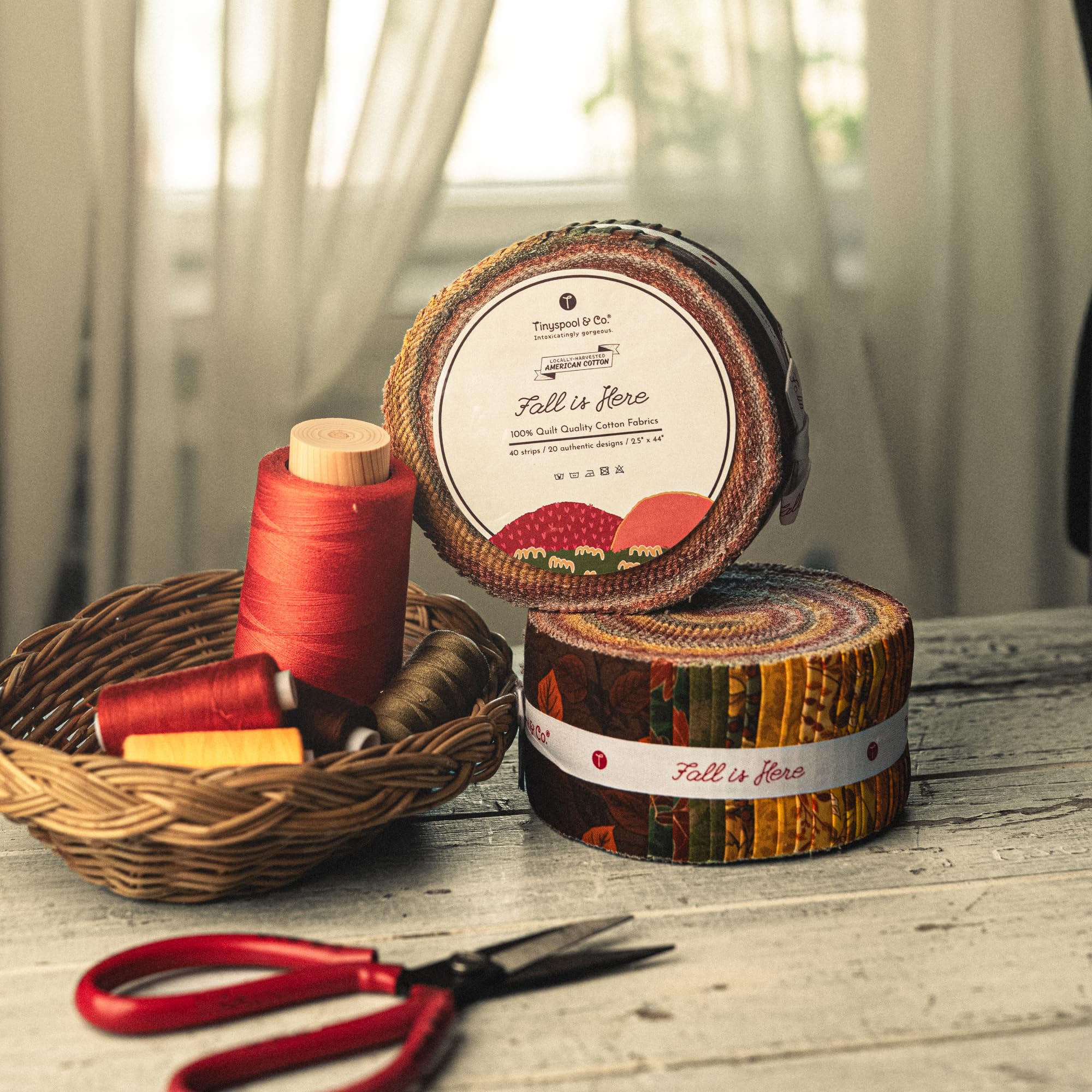 Tinyspool & Co. Jelly Roll Stoffstreifen zum Quilten, Basteln und Nähen, 40 Streifen, sortiert, weiche Baumwolle für Decken, Teppiche, Polster, Heimdekoration und Geldbörsenherstellung, Fall is Here
