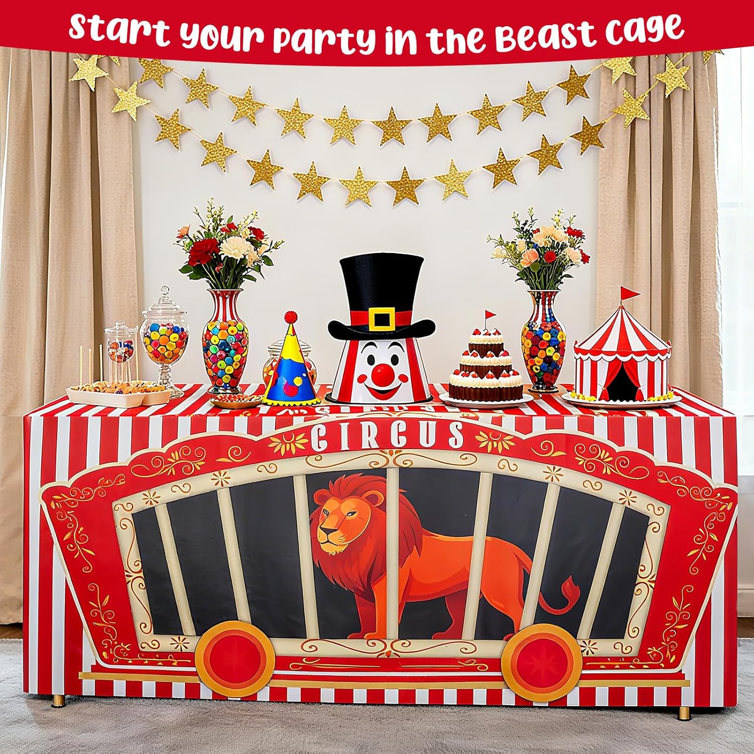 6FT Circus Table Cloths,Carnival Theme Party Decorations for Carnival Night Birthday Movie Party,Clown Theme Birthday Party Supplies