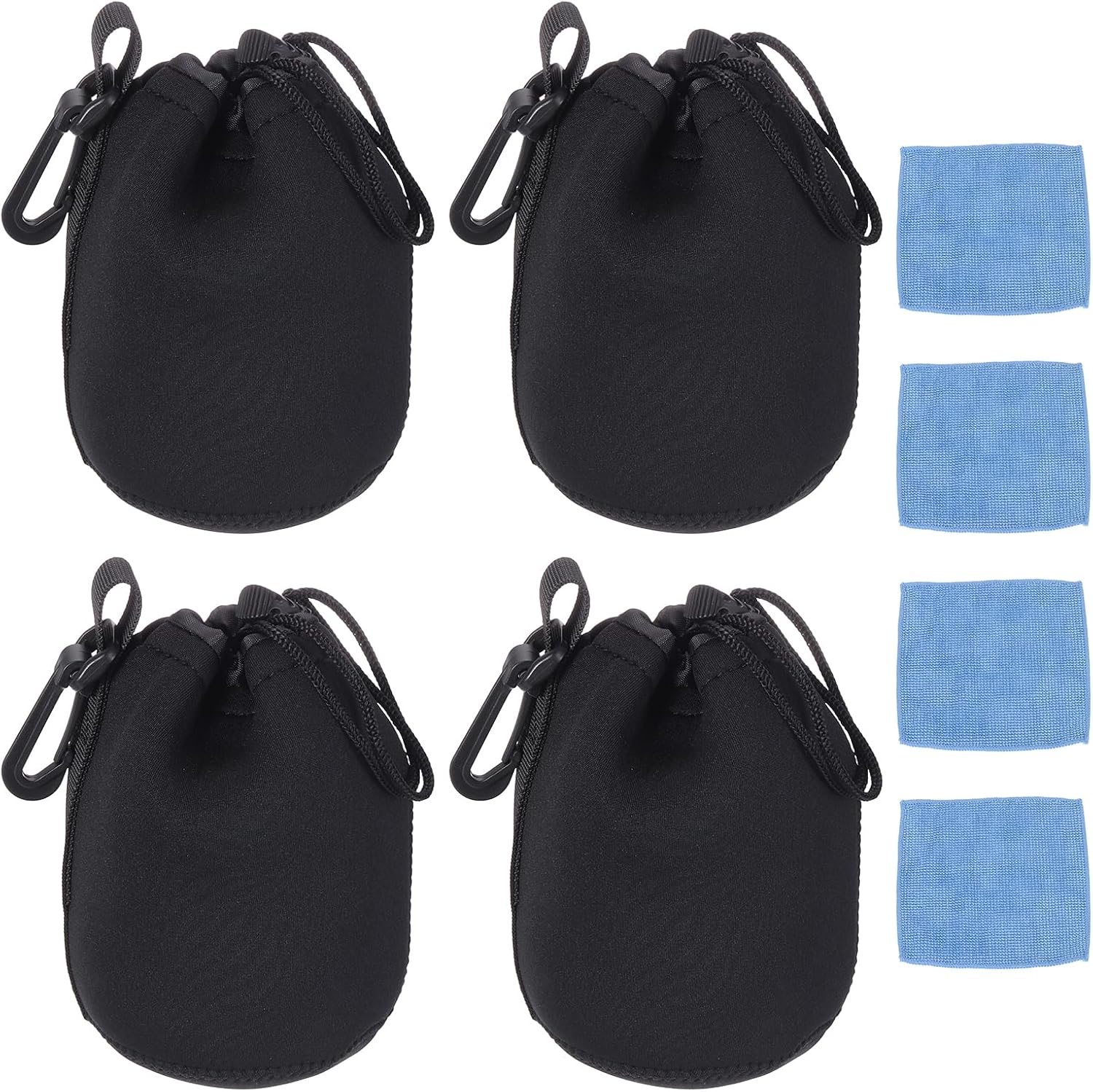 PATIKIL 4 Pcs Camera Lens Pouch, 4" ID x 7" H Drawstring Lens Pouch Protective Camera Lens Case Bag Soft Plush Neoprene Bag for DSLR Photography Gear, Black