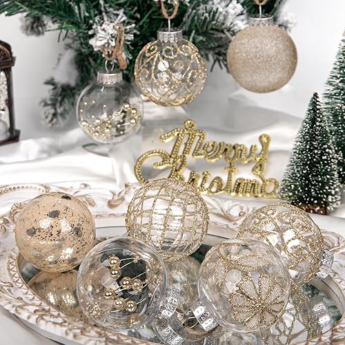 Miniatura 8 de Juego de 30 esferas de Navidad de bolas grandes, 60 mm/2.36", inastillables, transparentes, de plástico, adornos rústicos de estilo granja, color