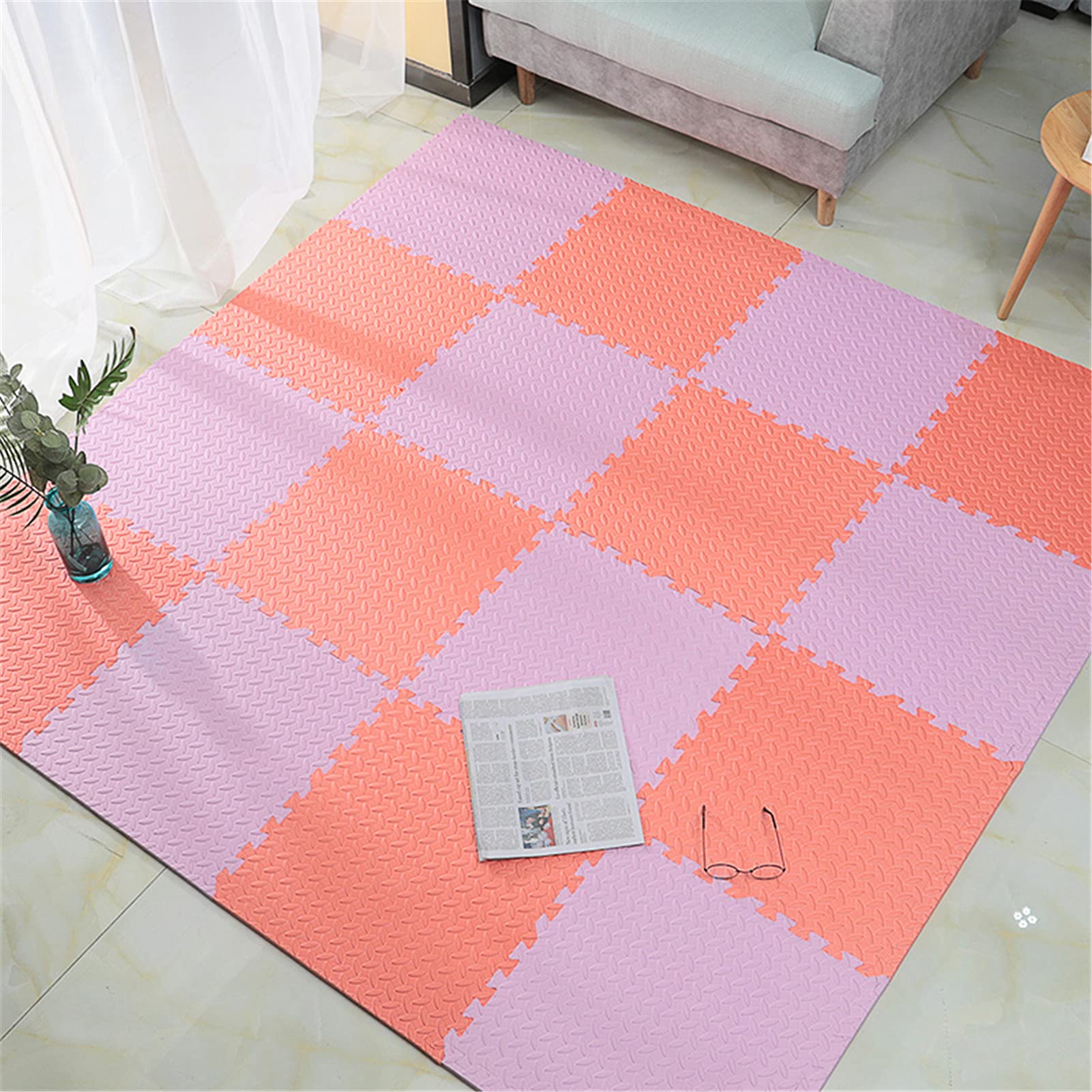 Schaumstoff-Puzzle Matten, Weiche rutschfeste Krabbelmatte Spielmatte Ineinandergreifende Schaumstoff-Bodenmatte Für Kinderzimmer Wohnzimmer Schwimmbad,50X50x0.8Cm,Purple+red,6pcs