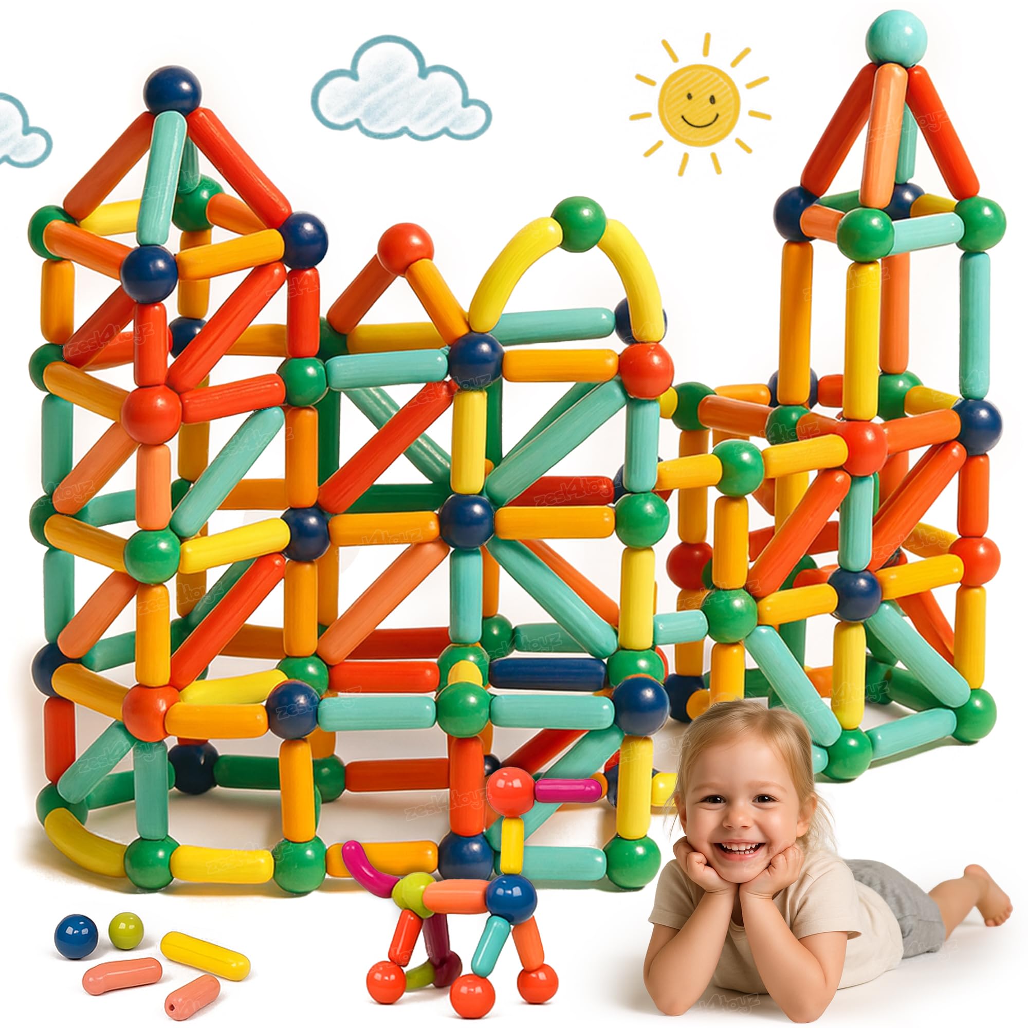 Zest 4 Toyz Magnetic Sticks Toys for Kids Building Blocks Educational Stem Magnet Stick with Balls Game Set Preschool Toddler Kids Toys for 3+ Year (26 Pieces)