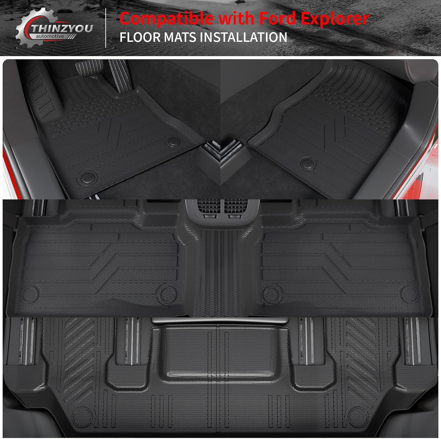Floor Mats Compatible with 2020-2026 Ford Explorer 6 Seat Trunk Mat Cargo Liner TPE Back Seat Cover Protector 2025 Explorer Accessories (Fit 6 Seat,Trunk Mat with Backrest Mats+Floor Mats) - Image 3