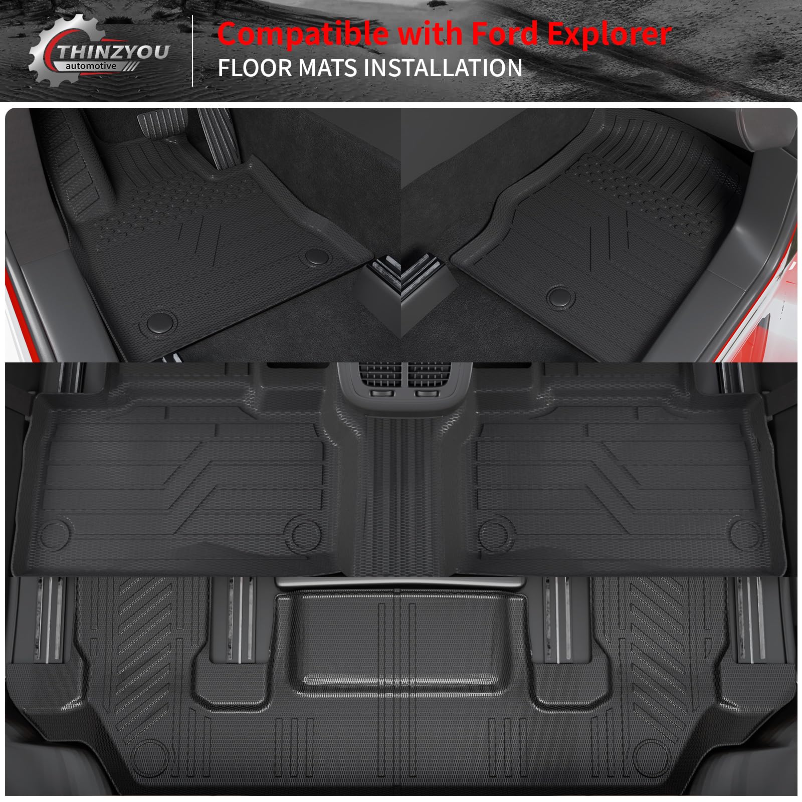 CARdant All-Weather TPE Floor Mats For Ford Explorer (2020-2024, 6-Seat) - Full Set With Cargo Liner & Back Seat Cover - View #12