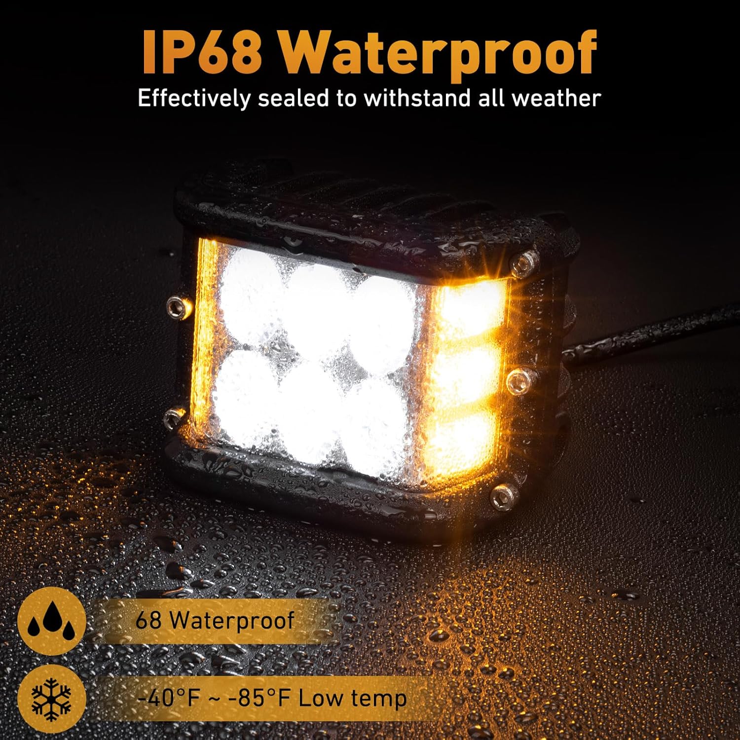 Led Strobe Lights, 4 Inch Side Shooter with White & Yellow Flash, 36W Led Pod Lights Dual Strobe Light Emergency Warning Work Lights Bar for Truck Jeep ATV SUV ATV 4x4 Boat