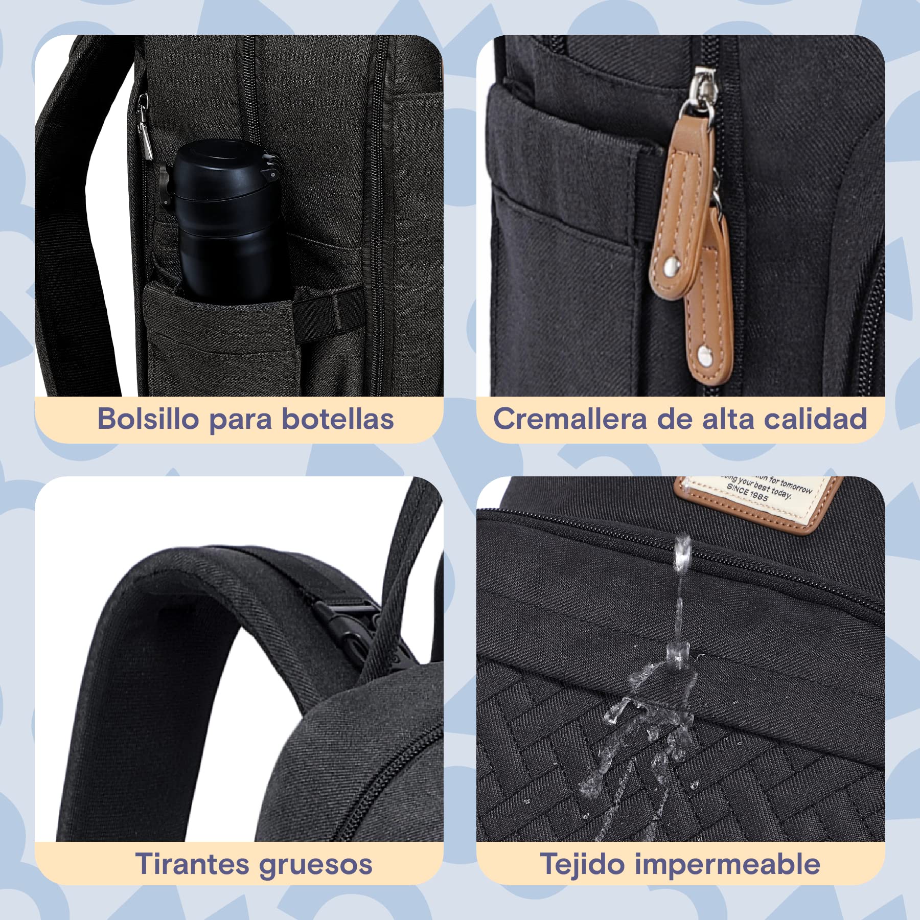 RUVALINO Mochila para Pañales, Bolso Cambiador Bebé con Esterilla Portátil, Portachupetes y Correas para el Cochecito, Bolso de Viaje Impermeable Multifuncional para Mamá y Papá