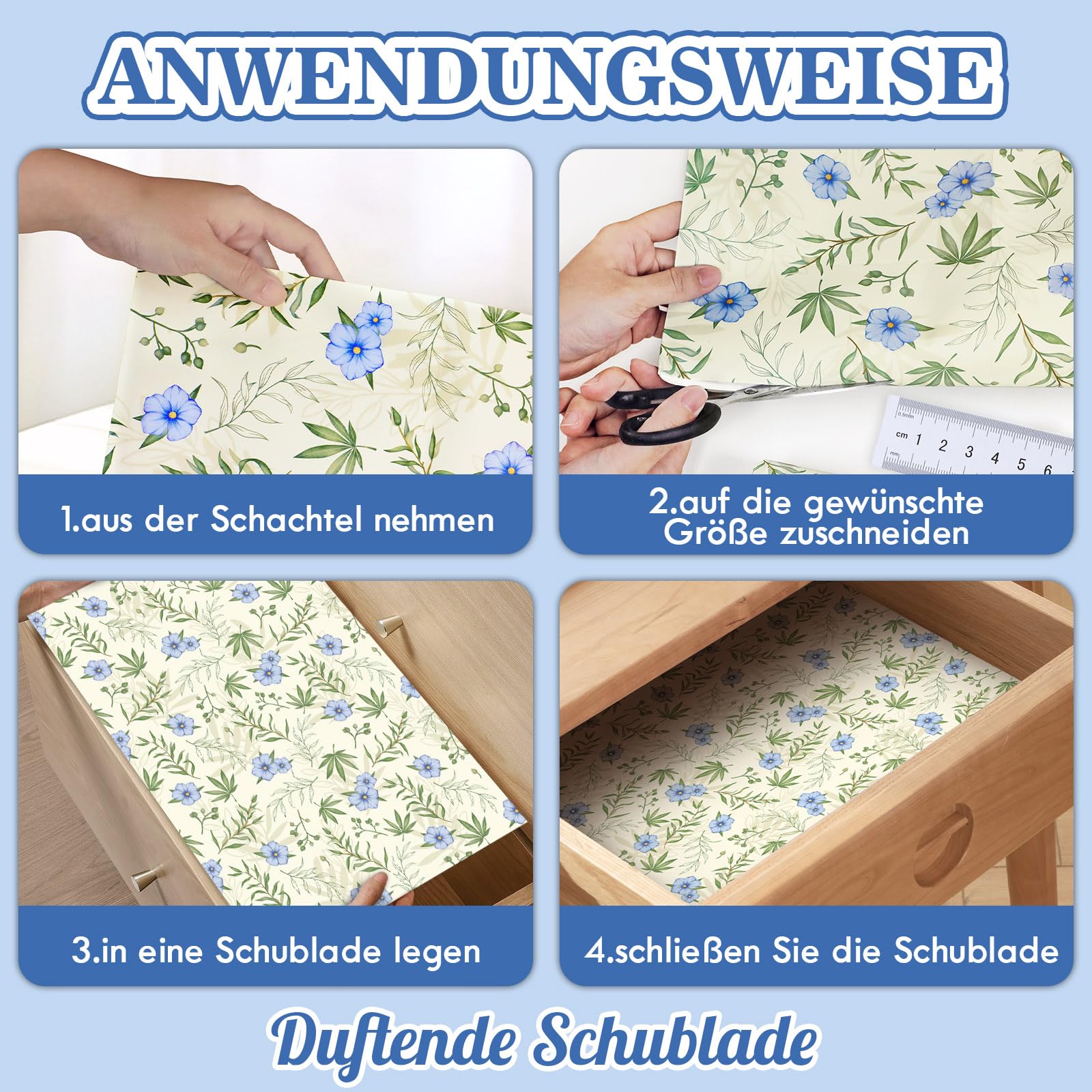 Carta Profumata per Cassetti, Profumi di Talco per Bambini, Profumo di Lino e Lavanda Carta Profumata per Armadi per Profumare i Vestiti e Decorare i Mobili, 36.5 * 50 cm