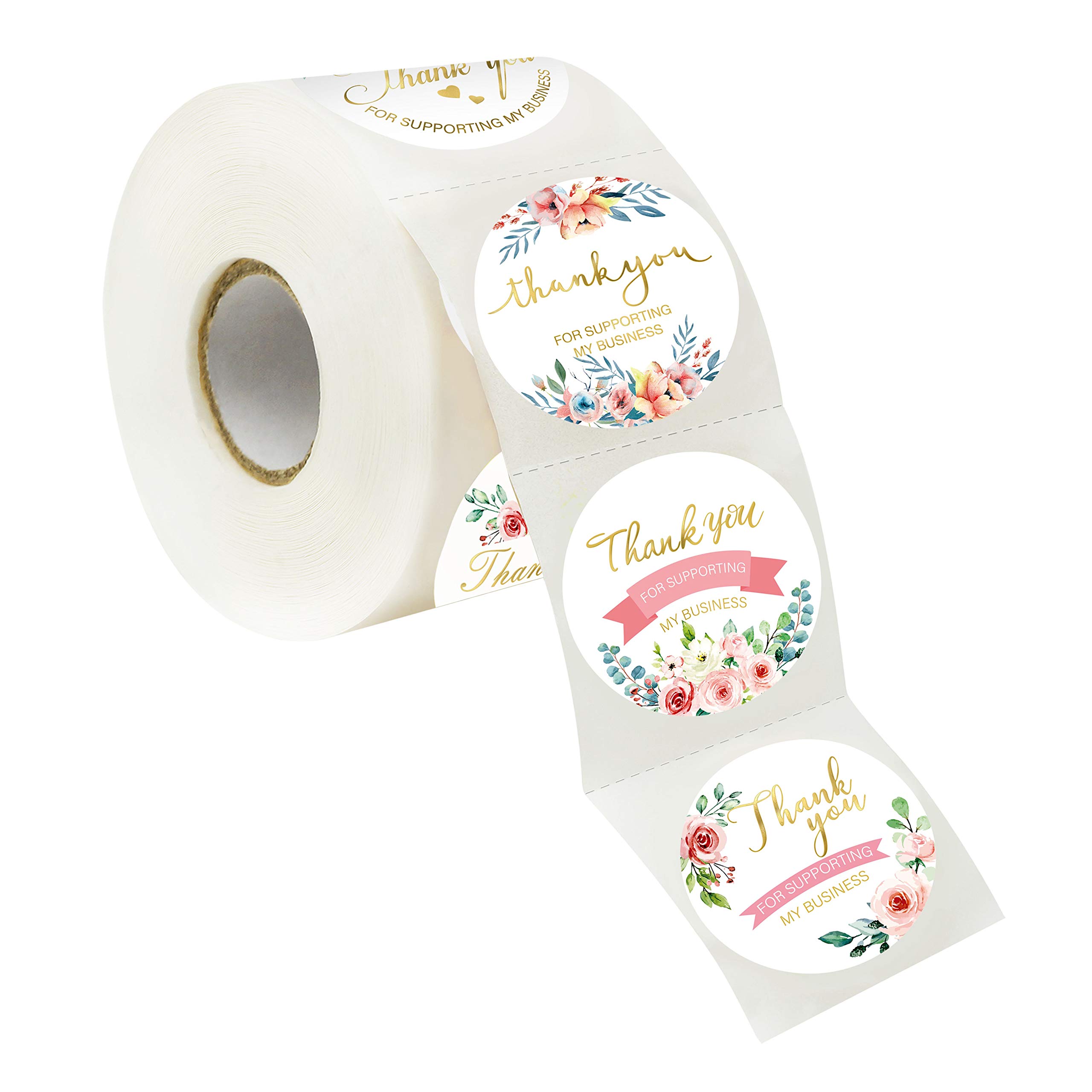 500 Etiquetas redondas de agradecimiento en rollo con línea de perforación (8 diseños, versión inglesa 3.8 cm de Diámetro)