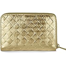 Italian Genuine Suede Wallet for Women with Metallic Weave &amp; Full Zip Closure | Small Rectangular Card Holder Purse (Gold)