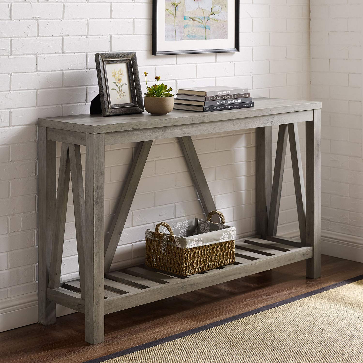 Walker Edison Modern Farmhouse Accent Entryway Table Entry Table Living Room End Table, 52 Inch