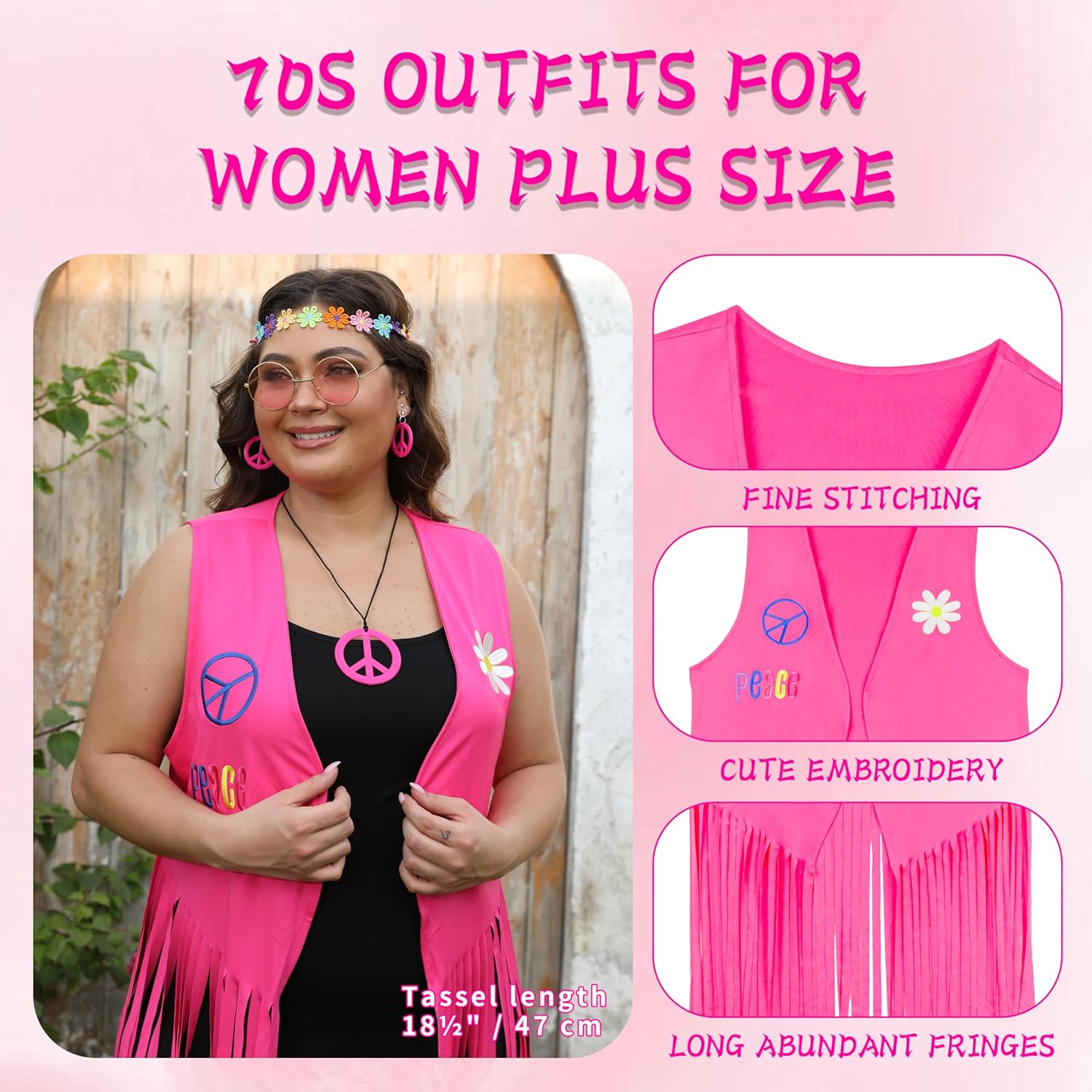 Plus Size Western 60s 70s Hippie Costume Outfit for Women 12W-26W - Image 3