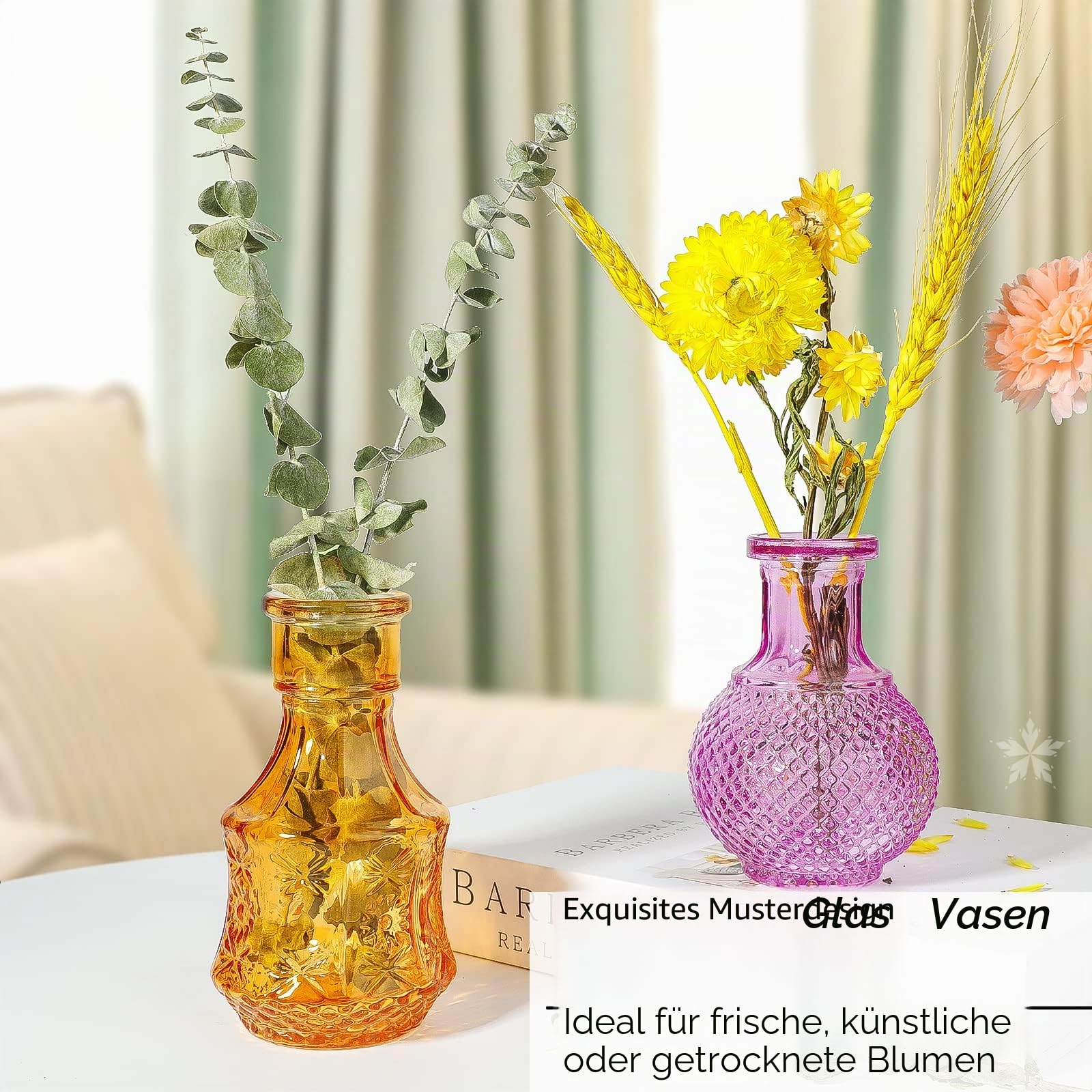Kleine Vasen Set mehrfarbig 24Stück Mini Vase Glas Vintage Hochzeit Kristalle Klare Blumenvase Verschiedene Groessen Modern Schmal Glasvasen Tischdeko Fur Blumen Deko Wohnzimmer Bad Muttertagsgeschenk