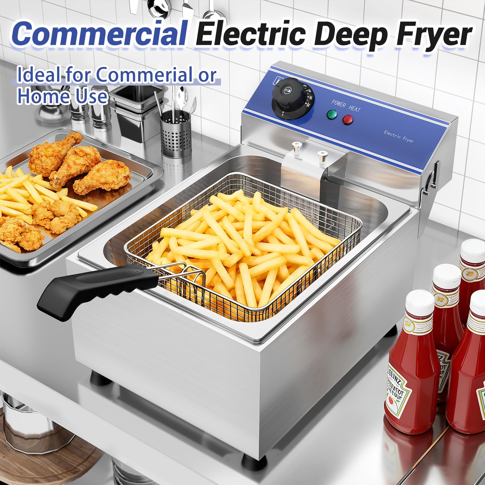 10L Profi Elektro Fritteuse Friteuse Gastro, Max Ölkapazität 6L | Elektrische Fritteuse mit Korb 3000W, Edelstahl elektrische Fritteuse mit Öl, Maximale Ölkapazität 6L, Thermostat 60–200 °C
