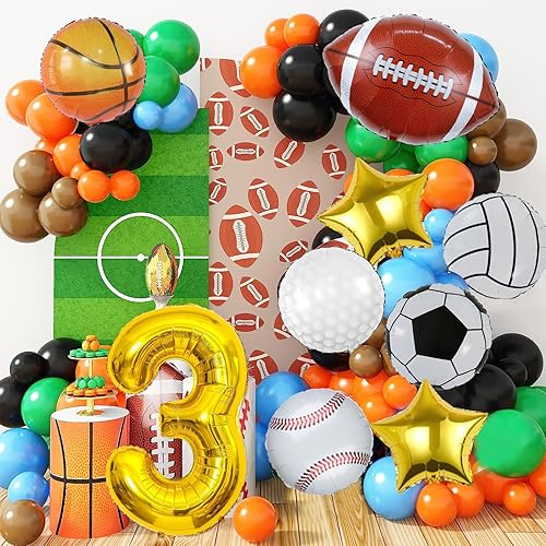 Miniatura 4 de 9 globos deportivos, fútbol, baloncesto, béisbol, voleibol, golf y fútbol, globo de aluminio de Mylar con número de cumpleaños deportivo,