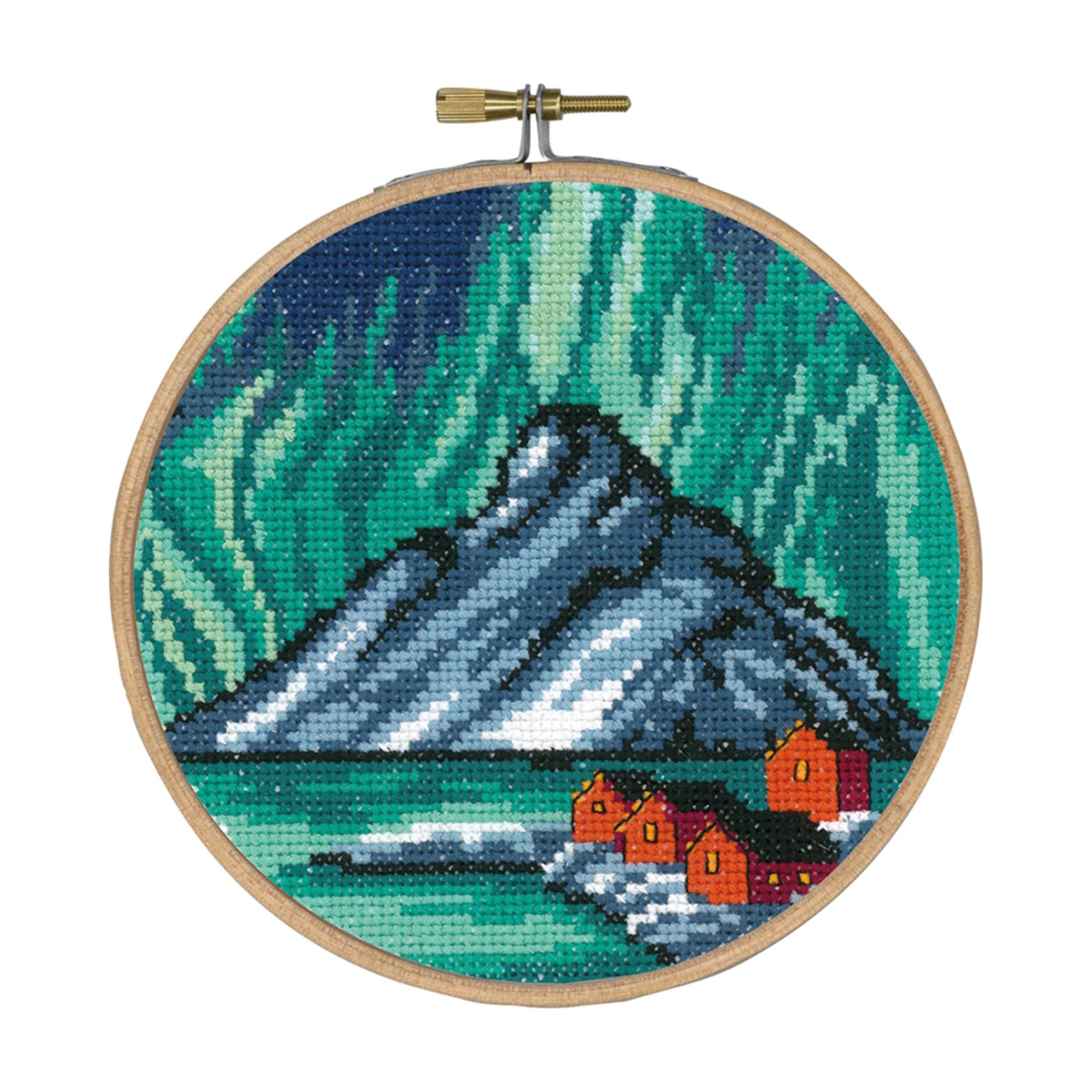 Permin Counted Cross Stitch Kit with Hoop - Northern Lights at Lofoten