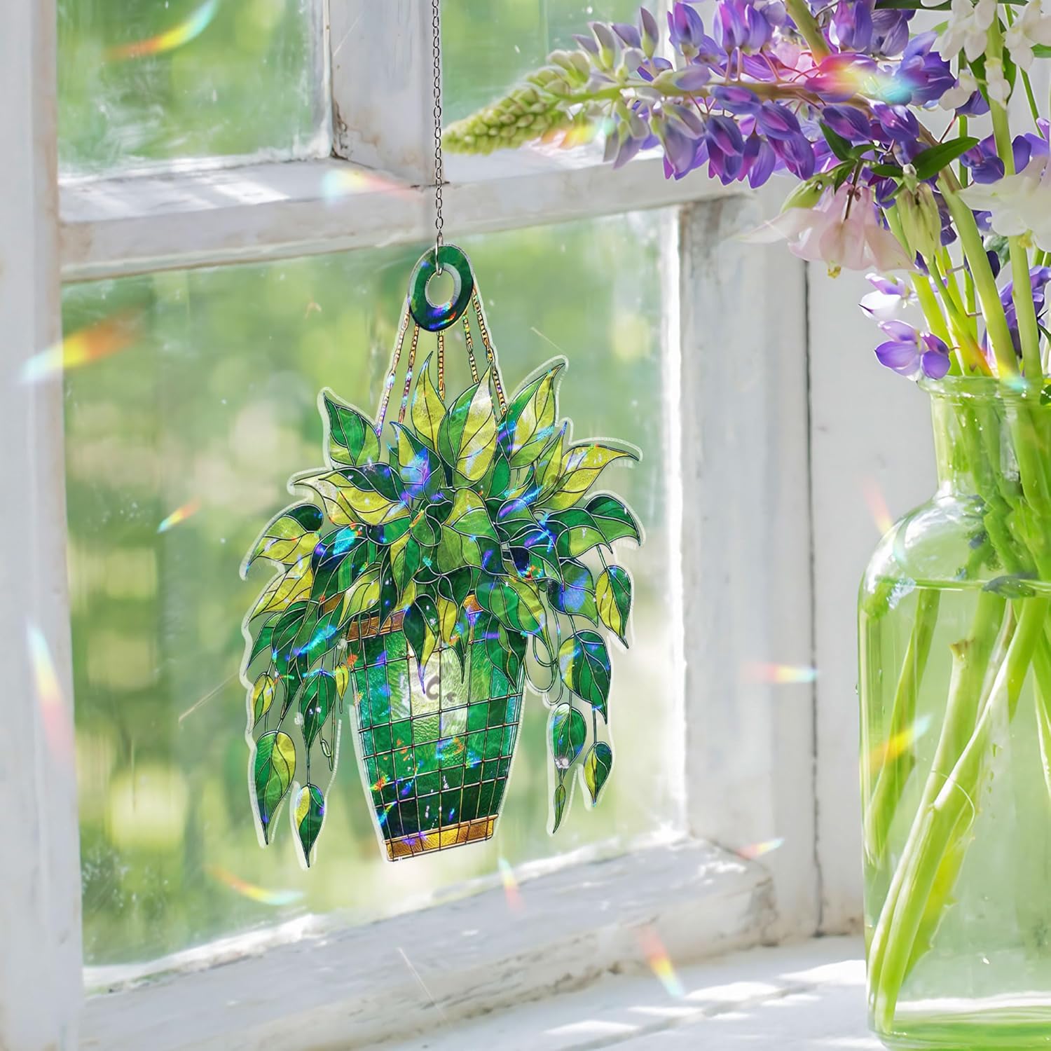 Plant Suncatcher, Sun Catchers Indoor Window, Pothos Garden Suncatchers, Acrylic Suncatcher 5 (12inches)