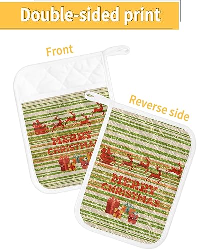 Miniatura 2 de Christmas 2Pcs Pot Holders for Kitchen,Non Slip & Heat Insulation Terry Cloth Potholder Set with Pocket,Thick Hot Pad Oven Mitts Trivet Coaster for