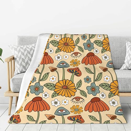 Miniatura 3 de Manta de hongos florales retro de los años 70, mantas suaves de franela para cama, acogedora y ligera, regalos de felpa para mujeres, hombres,