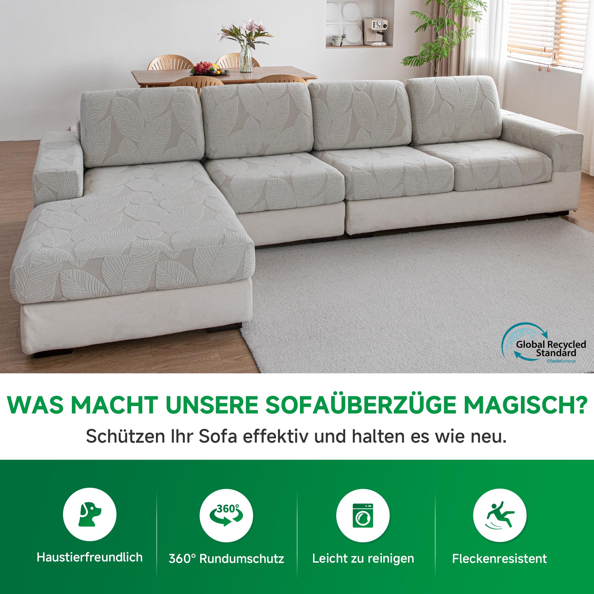 OHSIO Sofa Overtrek – Universele elastische sofabescherming voor zitkussen, antislip, wasbaar & onderhoudsvriendelijk, ideaal voor sofa-bescherming ( Lichtgrijs, 1x zitkussen M