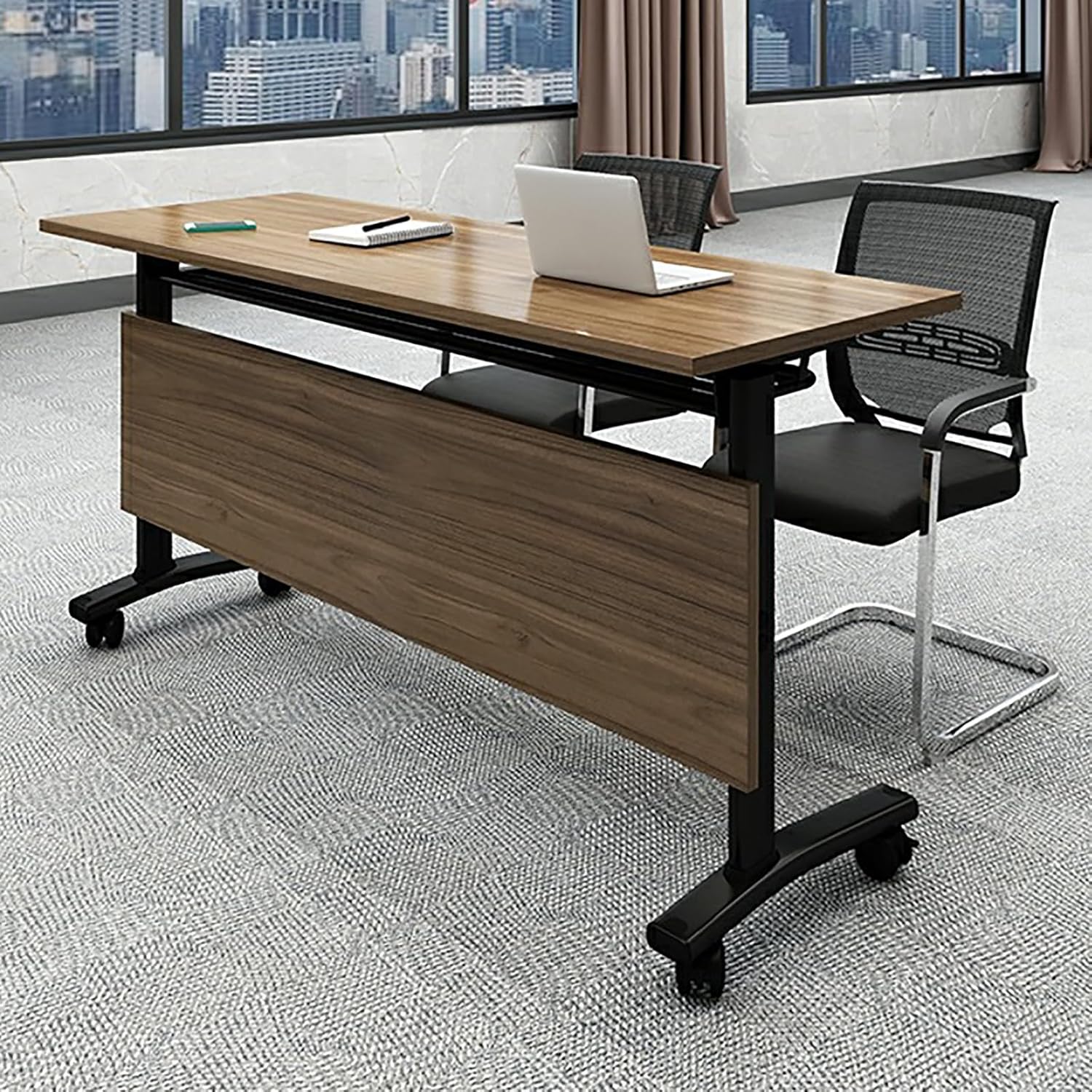 折りたたみテーブル、折りたたみ式会議室テーブル、フリップトップモバイルトレーニングローリングミーティングテーブル、キャスターホイール