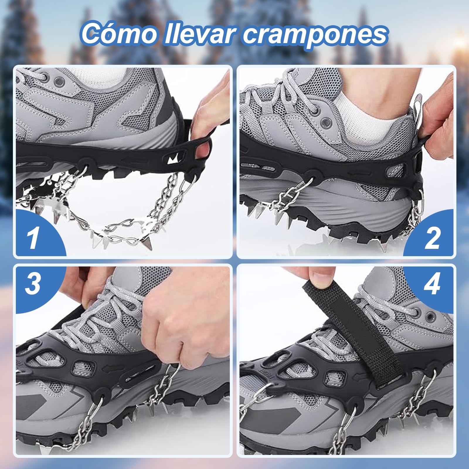 TOMSHOO Crampones 32 Dientes Nieve y Hielo Tacos de Tracción, Crampones con Cadena de Acero Inoxidable Antidesilisantes, para Montañismo Senderismo Alpinismo Nieve Invierno Deportes
