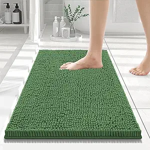 Smiry Luxury Chenille Bathroom Rugs 24x16, Extra Soft and Absorbent Shaggy Bath Mat, Machine Washable, Non-Slip Plush Carpet Runner for Tub, Shower, and Floor, Home Decor Accessories, Olive Green