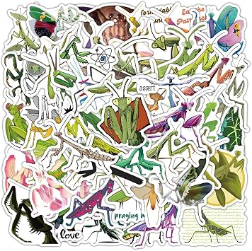 Mantis Stickers 50 Pcs Waterproof Cartoon Insects Sticker for Water Bottle Skateboard Scrapbook Laptop Luggage Phone Computer Helmet Car Bike,Vinyl Funny Cool Decals for Teens Adults Boys