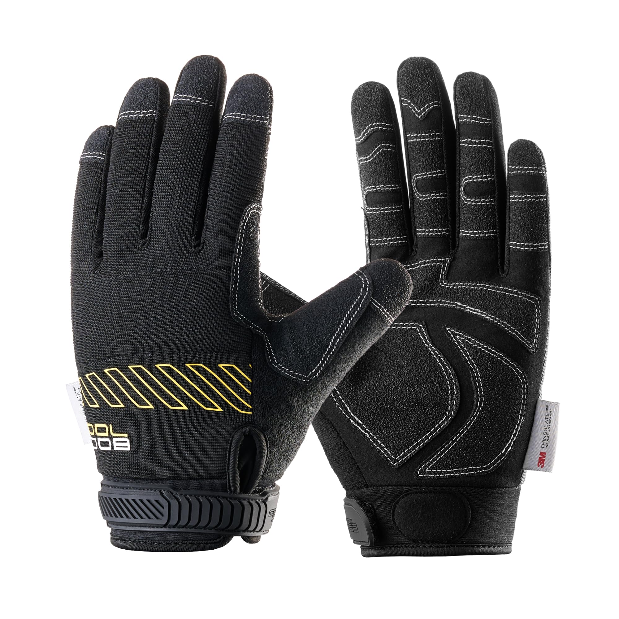 COOLJOB Winter Work Gloves for Men, 3M Thinsulate Thermal Gloves reinforced with PVC anti-slip pads, Safety Gloves for Outdoor Activities, Gardening, Mechanic, Handling, Black (L-XL)