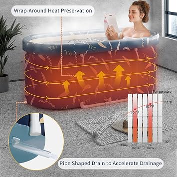 Portable Bathtub,Foldable Freestanding Bathtub,Japanese Soaking Tub,Shower Stall Bathtub,Bathroom Folding SPA Tub For Adults,Boys And Girls,Outdoor/Indoor Hot Ice Bath,47 Inch,Blue,PVC+Al Alloy